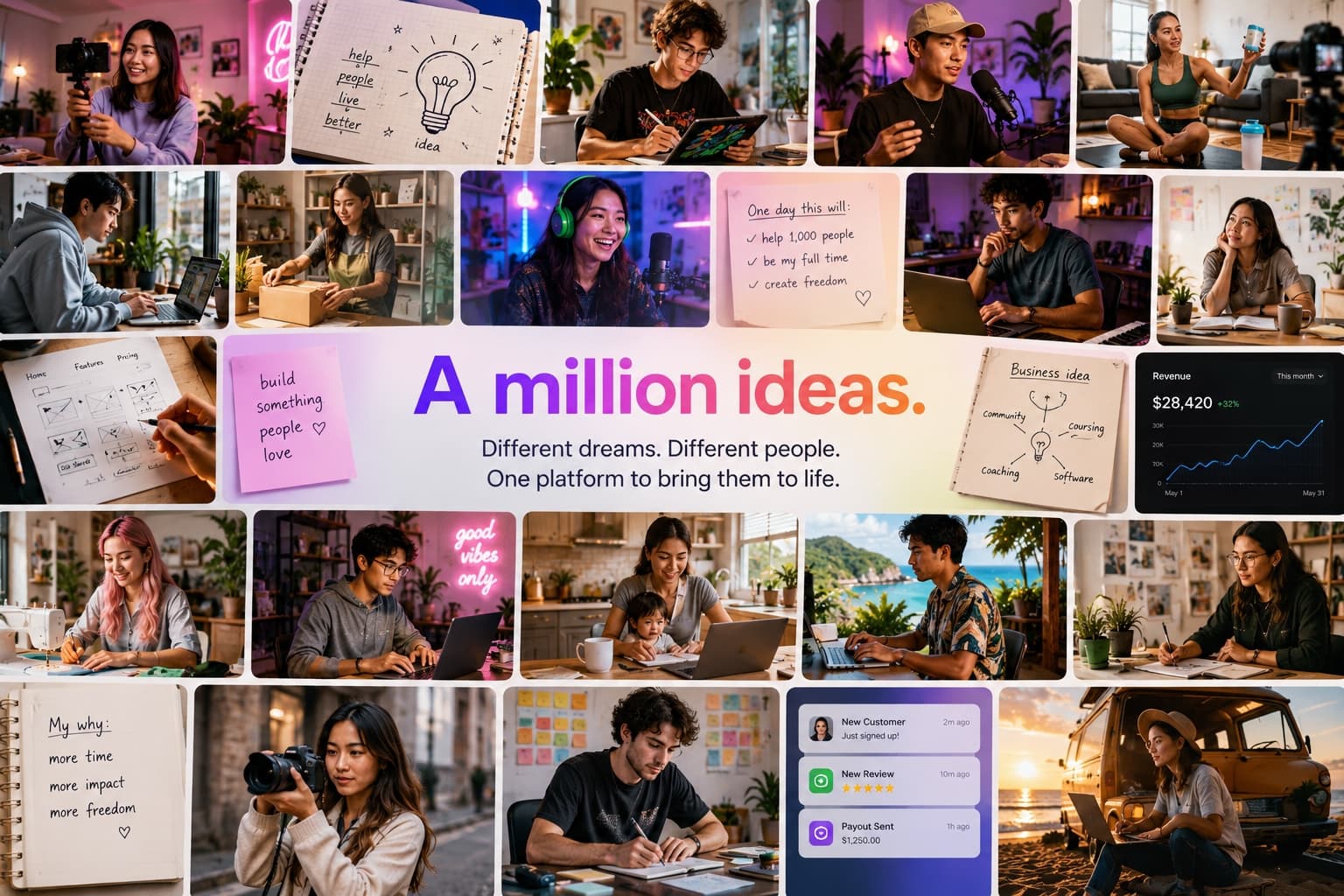 A million ideas—different dreams, different people, one platform to bring them to life
